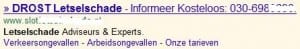 Screenshot van  Slot Letselschade's adwords campagne